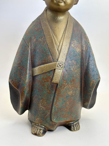 FT316 - Cast Iron Sculpture of Muga Dōji by Yone Jiichi 米治一