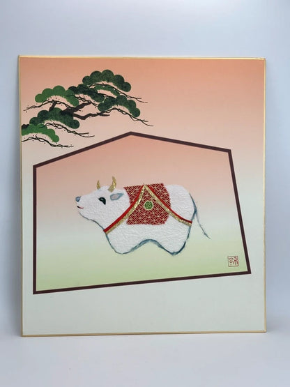 SHP53 - Chigiri-e shikishi card ︱Ox 丑年