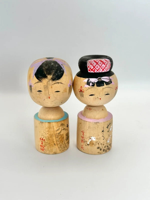 K10074 - Pair of omiyage kokeshi doll︱Sendai Castle︱ Miyagino Hagi 宮城野萩