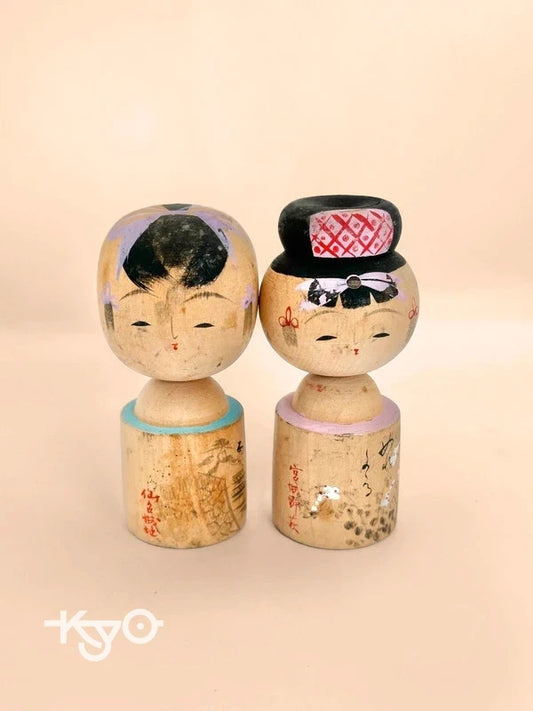 K10074 - Pair of omiyage kokeshi doll︱Sendai Castle︱ Miyagino Hagi 宮城野萩