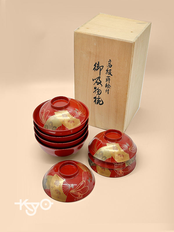TB61 - Japanese Lacquerware Soup Bowls Set 御吸物椀