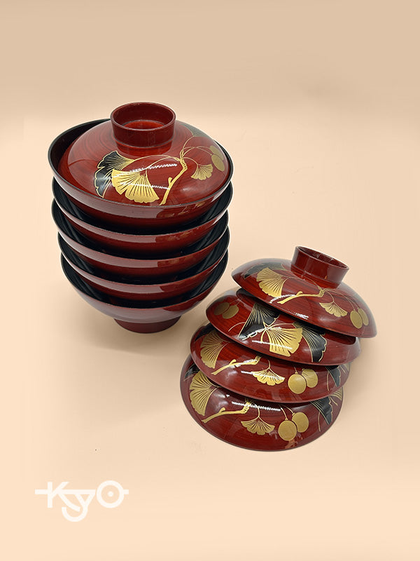TB69 - Japanese Lacquer style bowls with Lids - Ginkgo