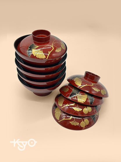 TB69 - Japanese Lacquer style bowls with Lids - Ginkgo