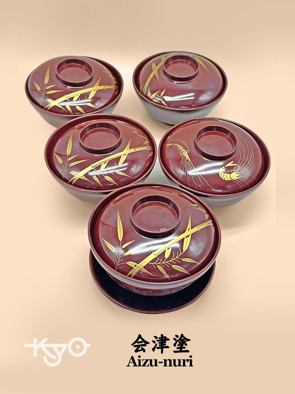TB63 - Japanese Lacquerware Bowl Set - Aizu-nuri 会津塗