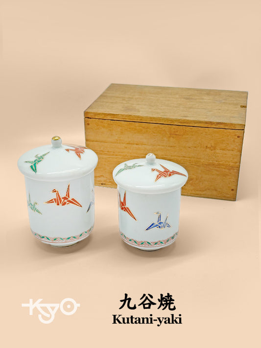 TB36 - Kutani-yaki yunomi tea cups with lids 九谷焼