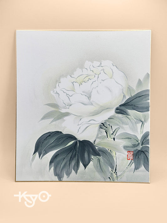 SHP209 - Hand-Painted Shikishi – White Peony 牡丹図